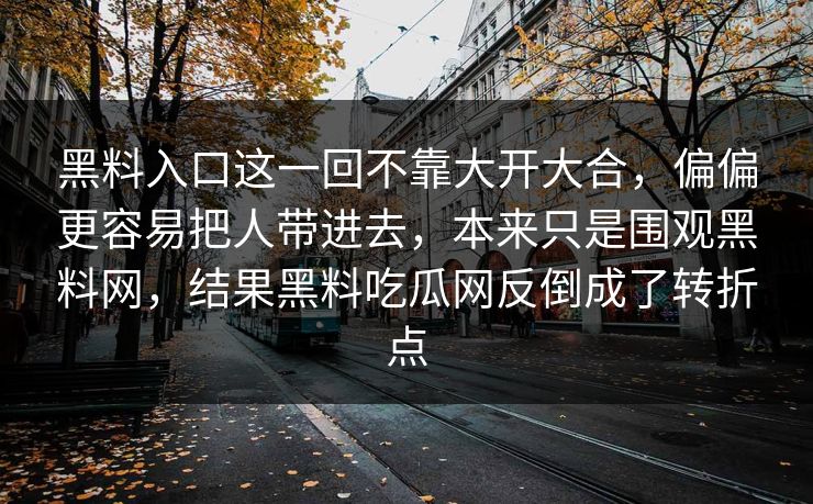 黑料入口这一回不靠大开大合，偏偏更容易把人带进去，本来只是围观黑料网，结果黑料吃瓜网反倒成了转折点