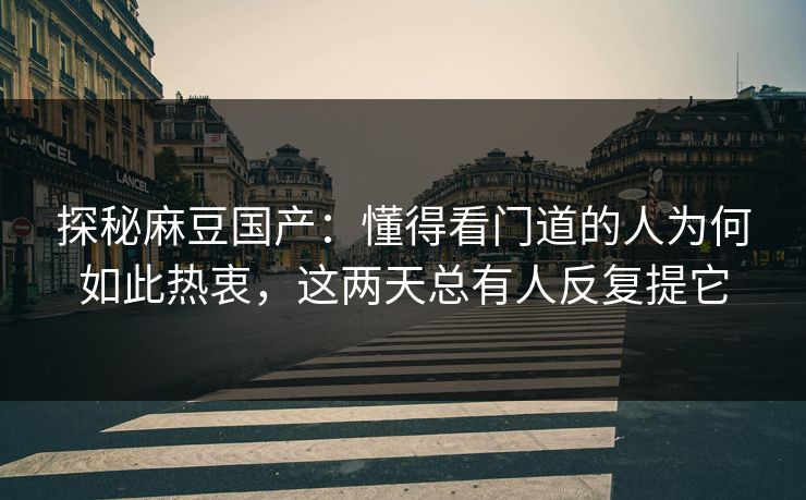 探秘麻豆国产：懂得看门道的人为何如此热衷，这两天总有人反复提它